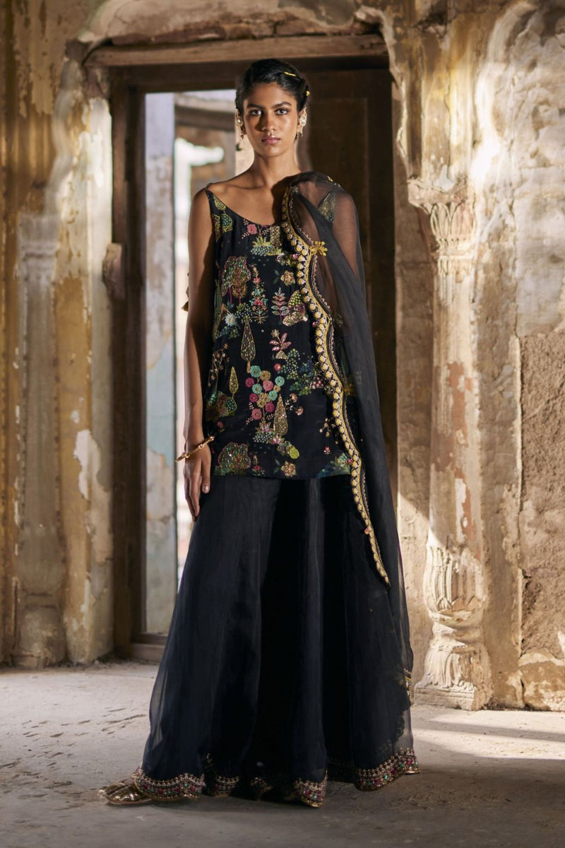 Nadira Black Sharara Set by Rajiramniq in black color for women Worldwide