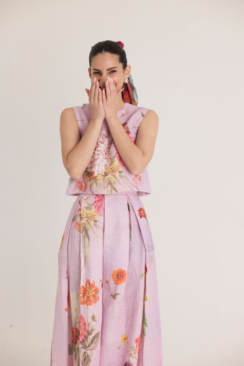 GIGGLE BERRY LINEN TOP & SKIRT SET by Yam for women Worldwide
