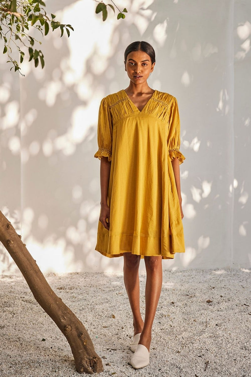 Warm afternoon dress Dress by Khara Kapas in yellow for women Worldwide