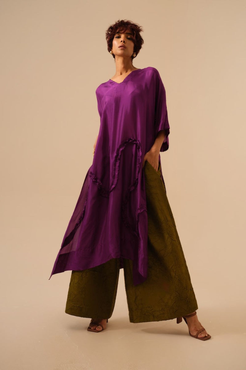 Flamingo Tunic-Aubergine upada silk kaftans and tunics by Stoique in purple for women Worldwide
