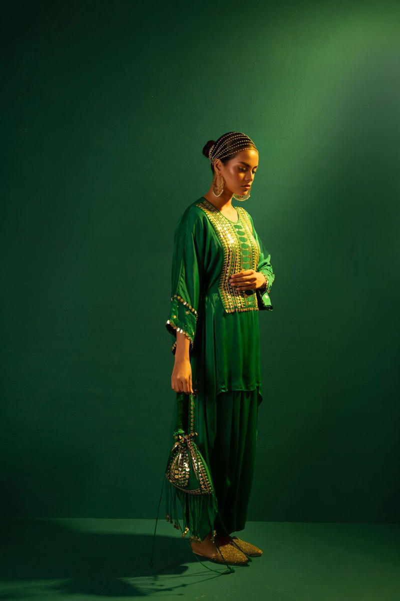 Chamkeen Potli COGPOTLI satin by PRAHNAAYA in green color for women Worldwide