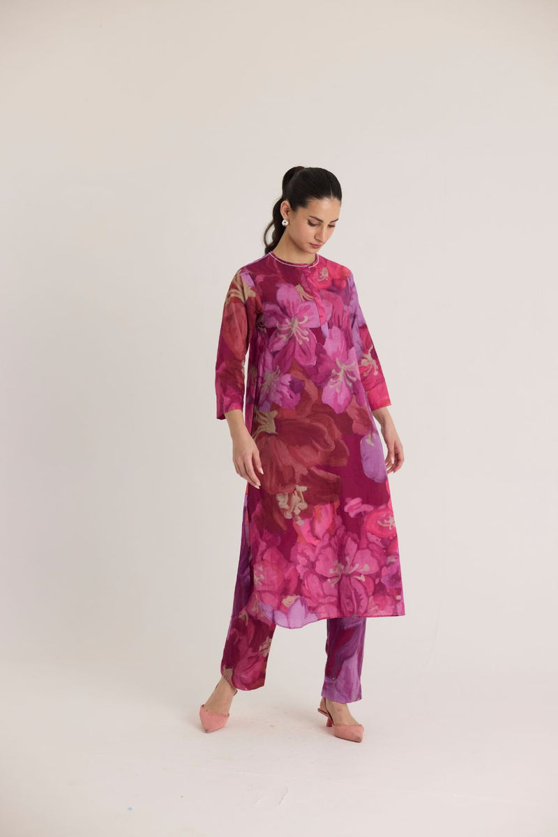 VIOLET GIA STYLE KURTA SET cotton by Yam in pink color for women Worldwide