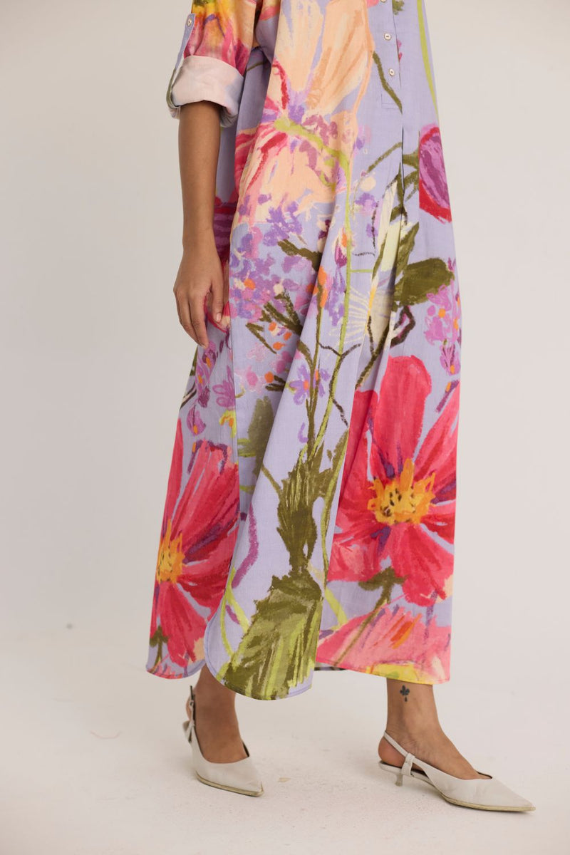 DOLLY PURPLE SHIRT DRESS satin by Yam in multi color for women Worldwide