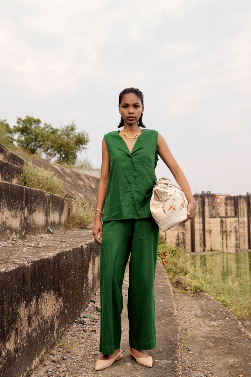 Pine co-ord set by Khara Kapas in green for women Worldwide
