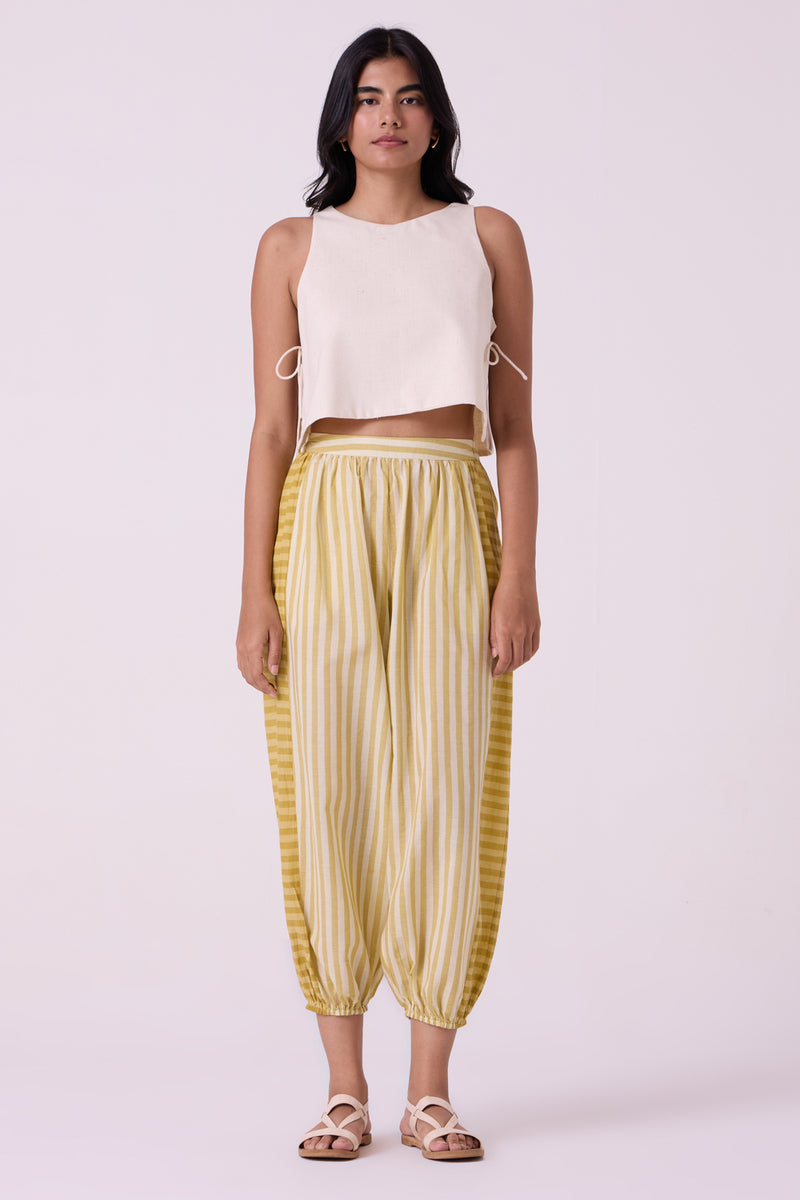 Akari Yellow Striped Handwoven Pants handwoven cotton pant/trouser by The Summer House in yellow for women Worldwide