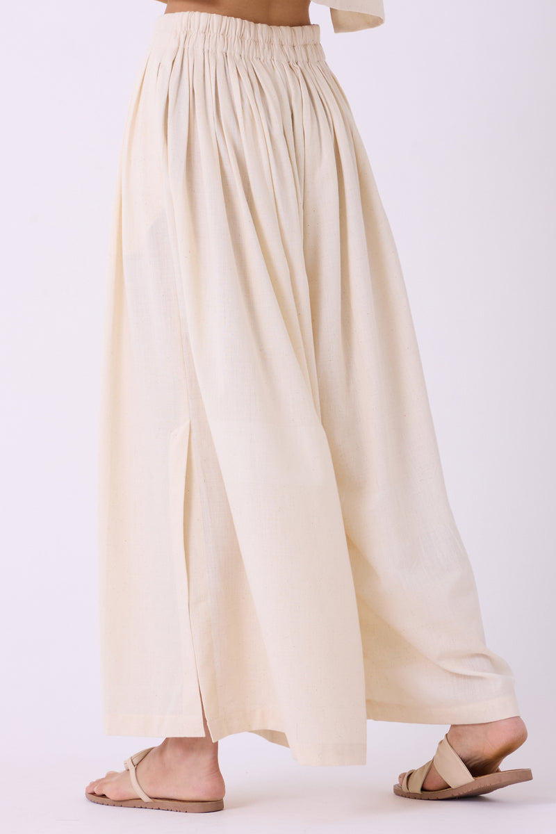 Takumi Off White Handwoven Pleated Pants handspun & handwoven cotton pant/trouser by The Summer House in off white for women Worldwide