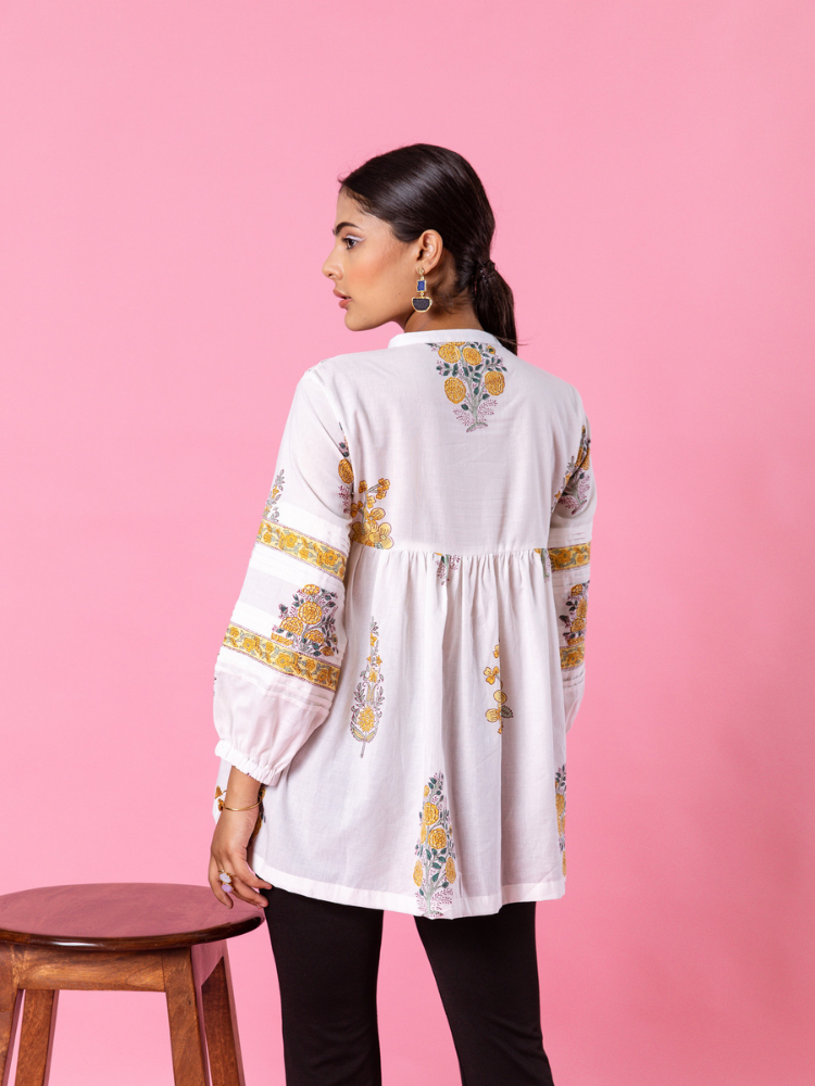 Yellow Florencia Top Top & Tunics by Marche in white color for women Worldwide