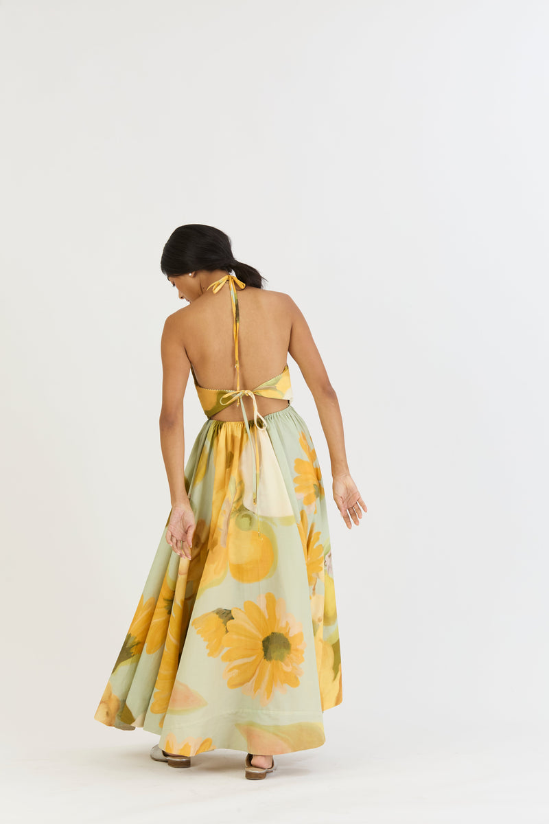 LEMONADE HALTER NECK DRESS satin by Yam in yellow color for women Worldwide