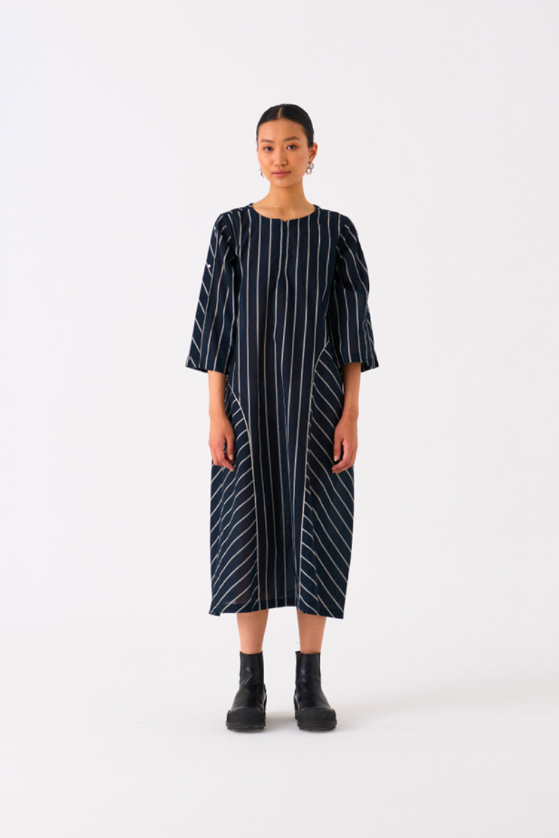 ALL STRIPE DRESS-BLACK STRIPE mul by THREE in black color for women Worldwide