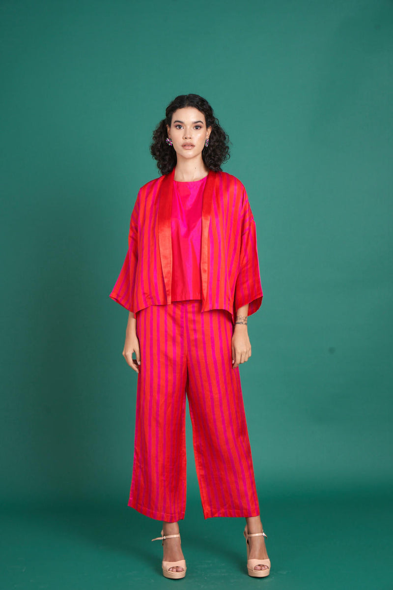 Natasha satin / silk co-ord set silk by Priti Prashant in red color for women Worldwide