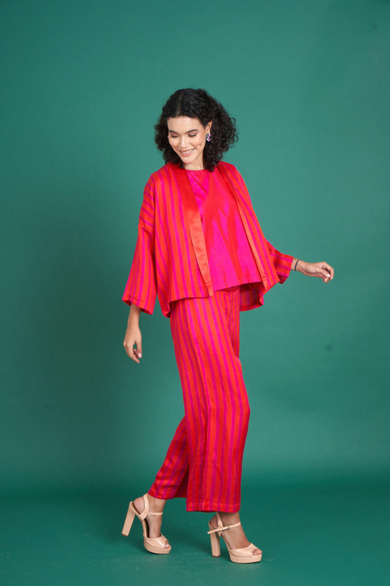 Natasha satin / silk co-ord set silk by Priti Prashant in red color for women Worldwide