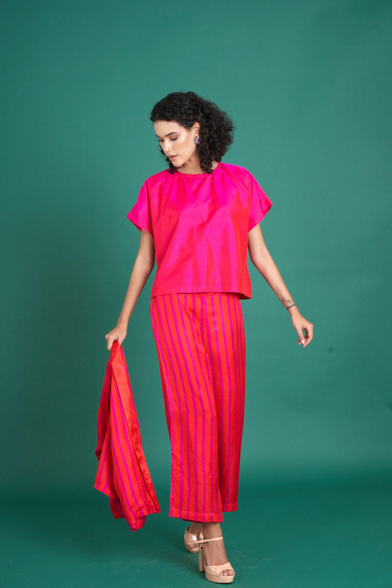 Natasha satin / silk co-ord set silk by Priti Prashant in red color for women Worldwide