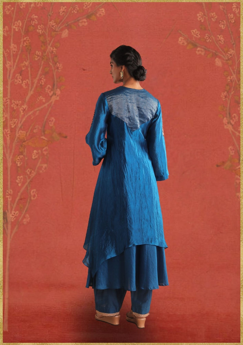 Peacock Blue Kurta Set (MYO-2473- Saundarya) by Myoho in blue color for women Worldwide