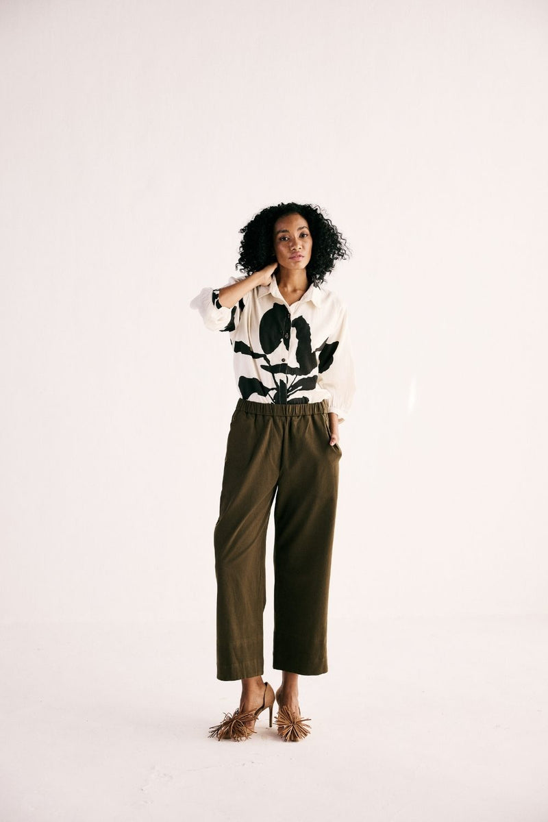 OLIVE TROUSERS twill by Khara Kapas in green for women Worldwide