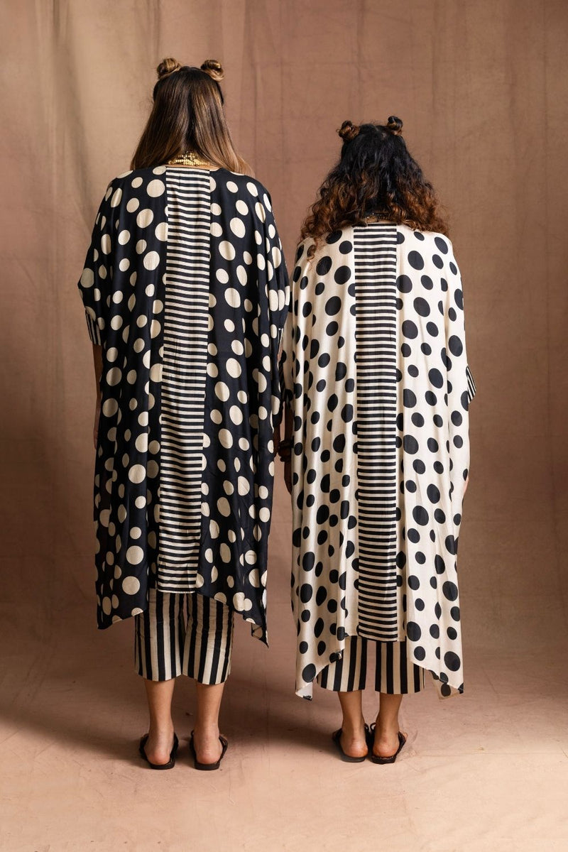 Square Tunic Set (Retro)-White with black polka muslin by Sabo by Sabina for women Worldwide