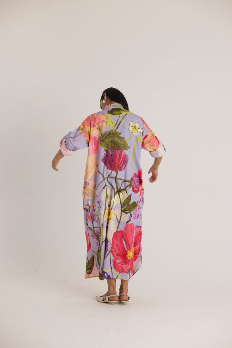 DOLLY PURPLE SHIRT DRESS satin by Yam in multi color for women Worldwide