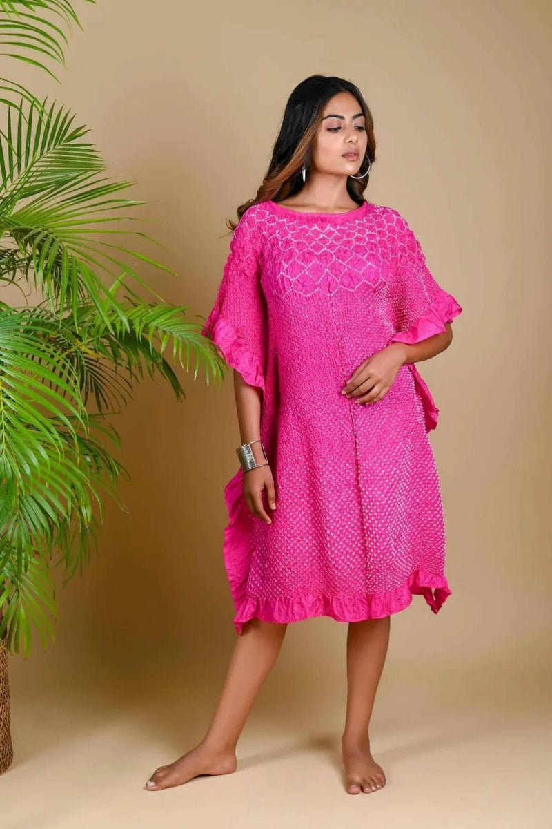 SUNFLOWER KAFTAN-FUSCHIA PINK silk by Dyelogue for women Worldwide