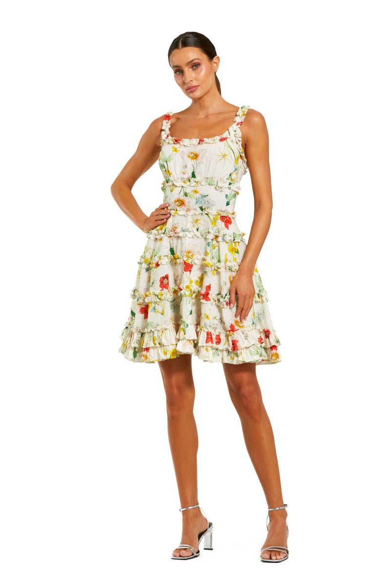 8257-Ruffle Floral Sweetheart Neck Mini Dress by Mac Duggal for women Worldwide