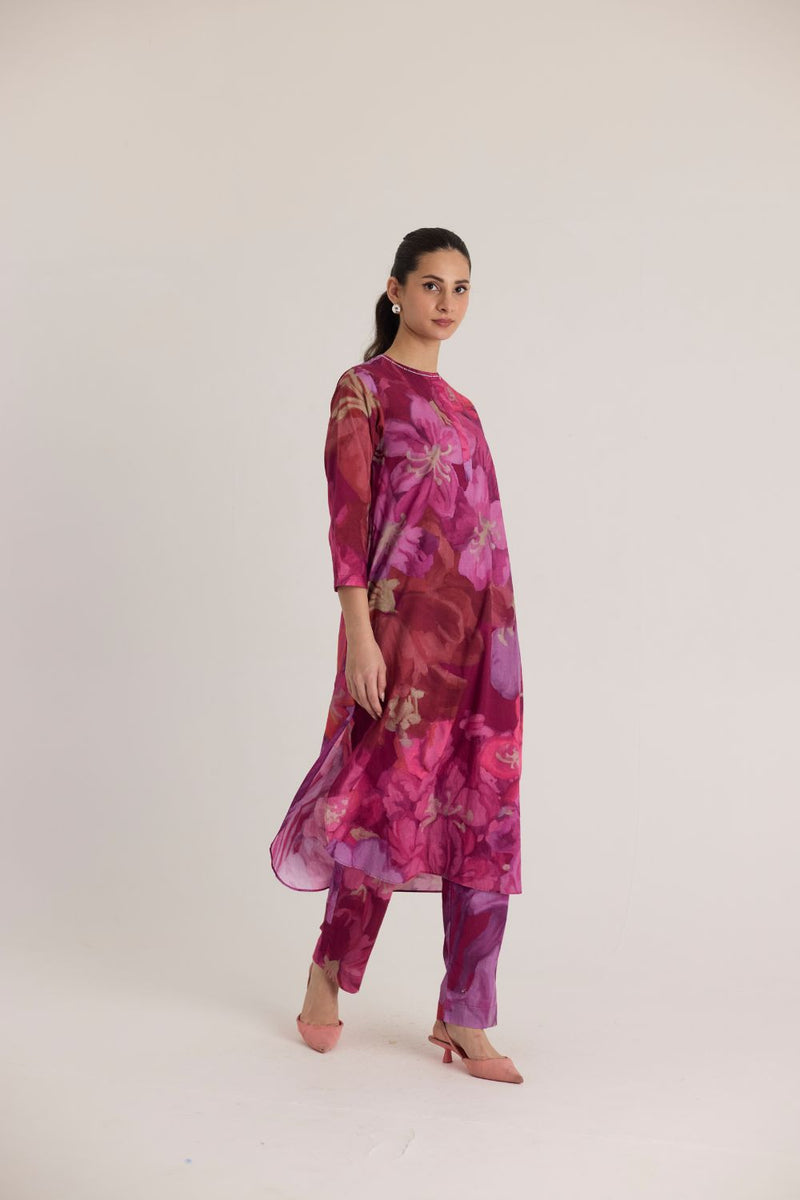 VIOLET GIA STYLE KURTA SET cotton by Yam in pink color for women Worldwide