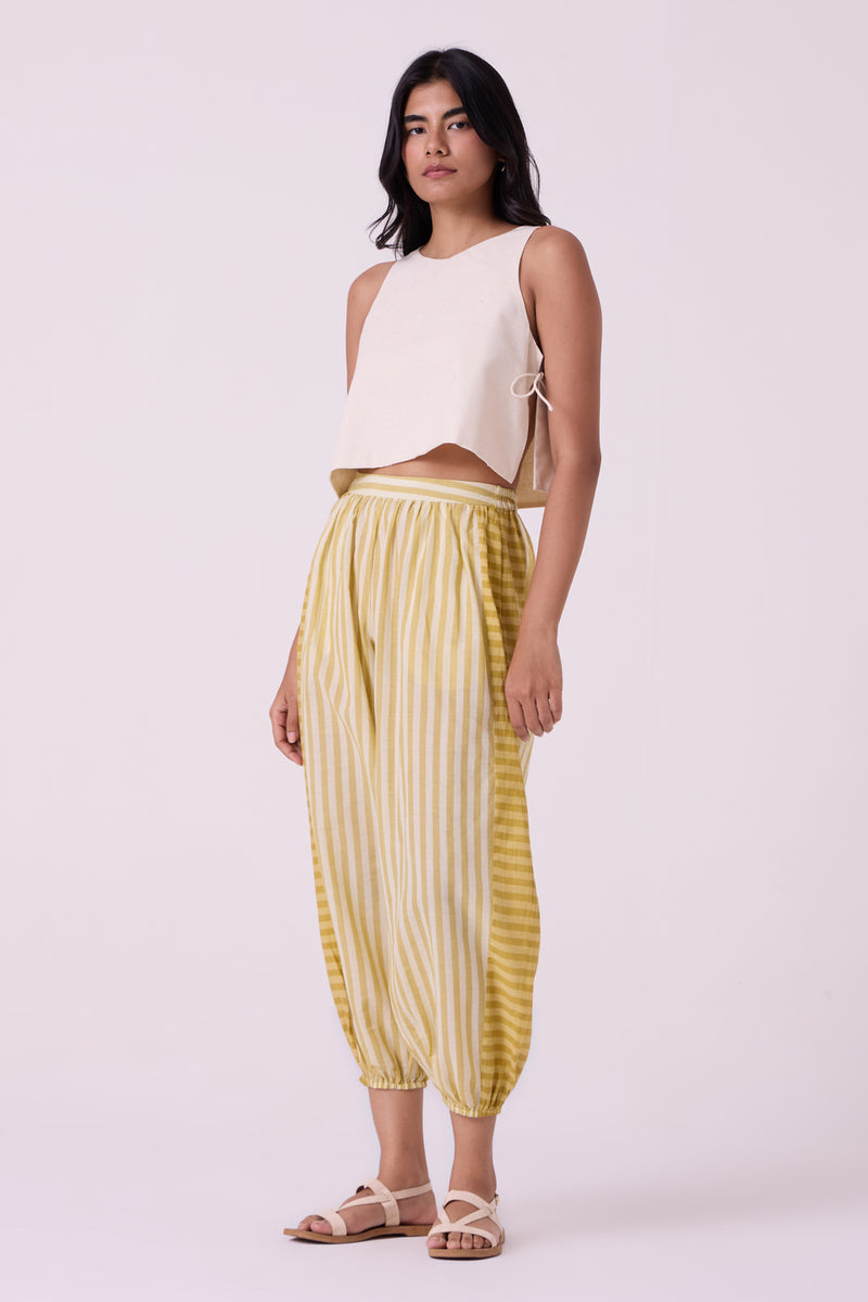 Akari Yellow Striped Handwoven Pants handwoven cotton pant/trouser by The Summer House in yellow for women Worldwide