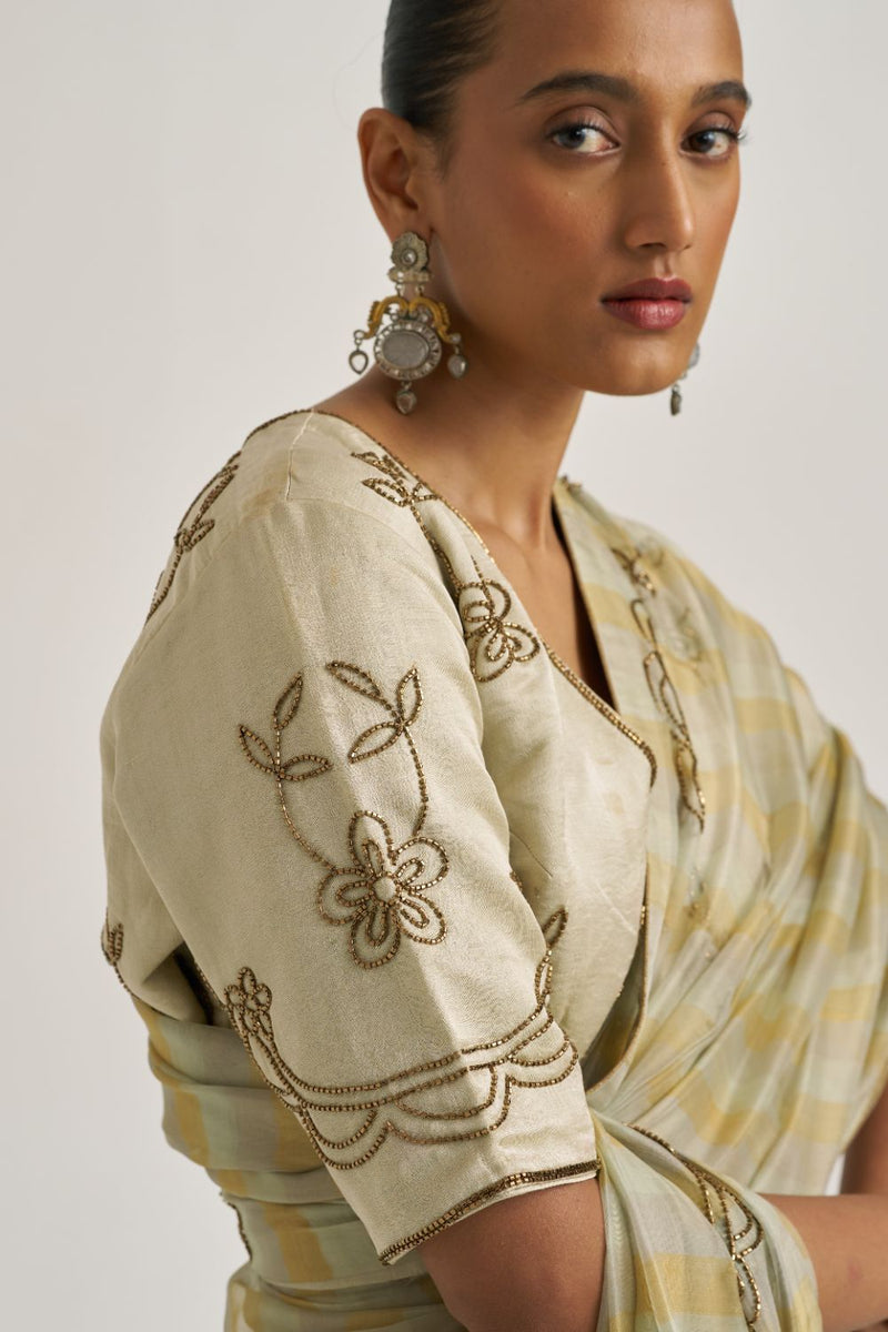 Yamini Blouse Gold silk by Suparna Som in gold color for women Worldwide