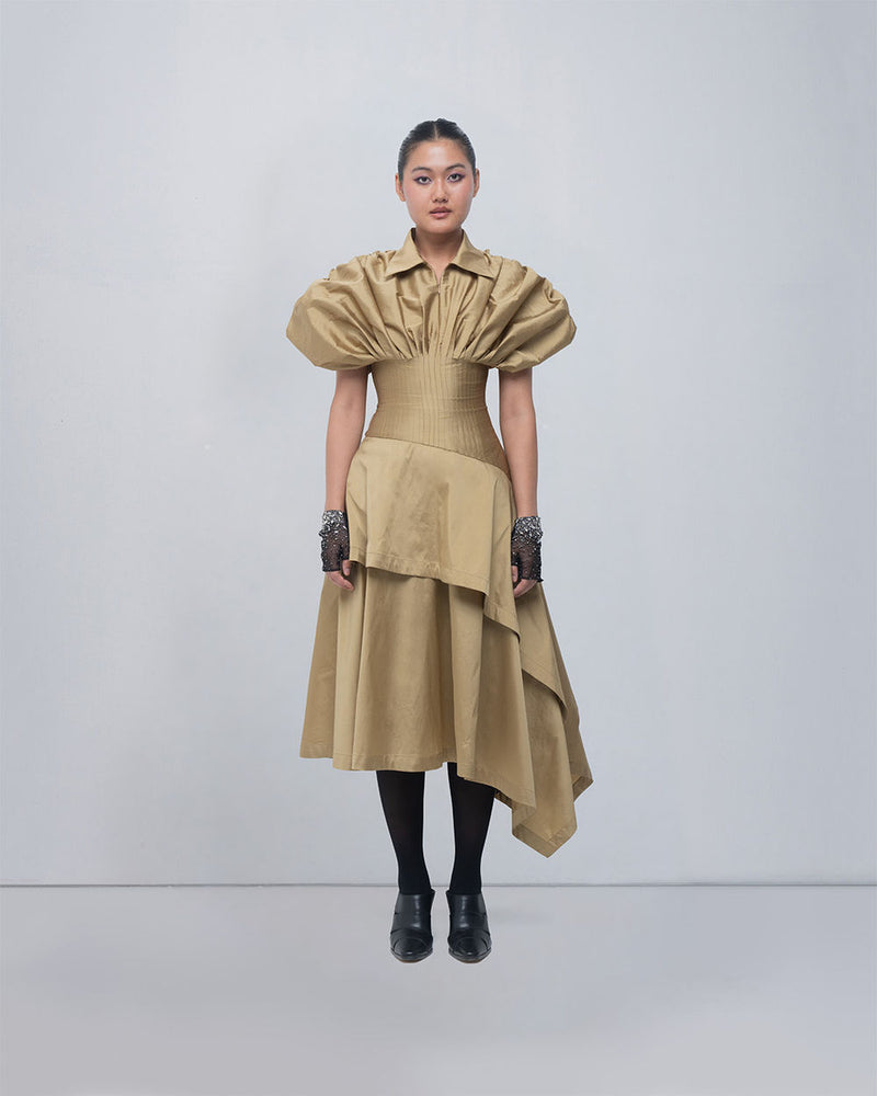 Kanon Dress viscose by Leh Studios in golden for women Worldwide