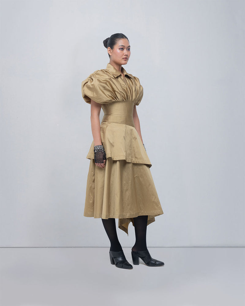Kanon Dress viscose by Leh Studios in golden for women Worldwide