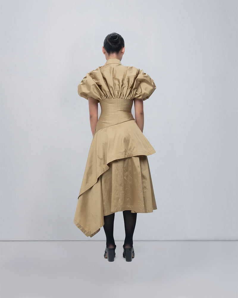 Kanon Dress viscose by Leh Studios in golden for women Worldwide