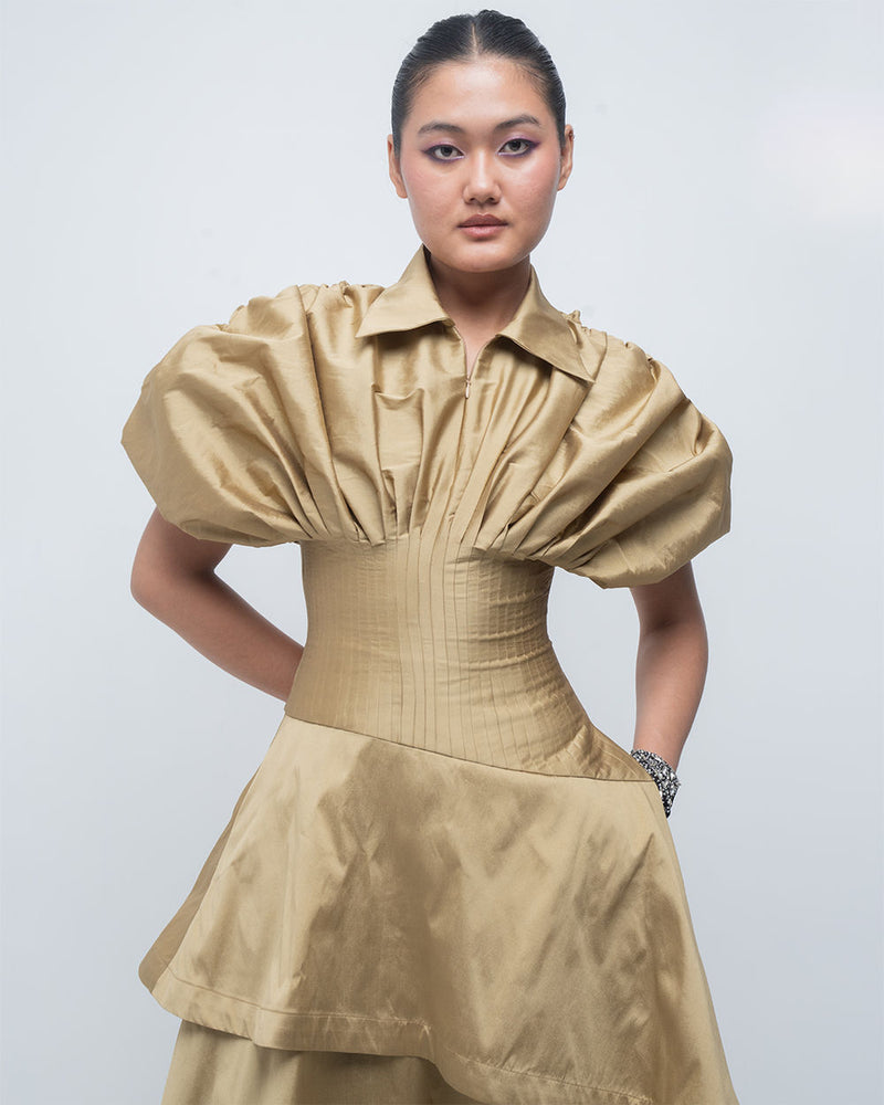 Kanon Dress viscose by Leh Studios in golden for women Worldwide