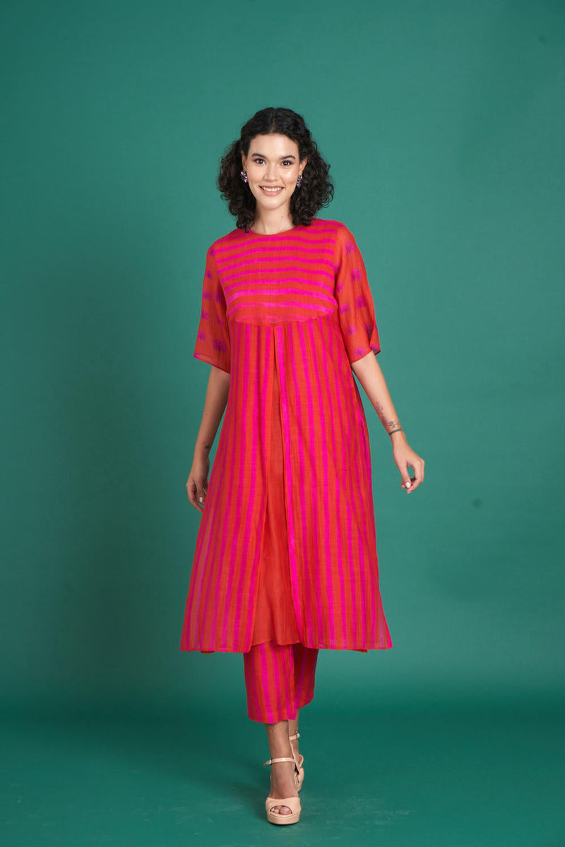 Abeer mul cotton silk kurta set silk by Priti Prashant in red color for women Worldwide