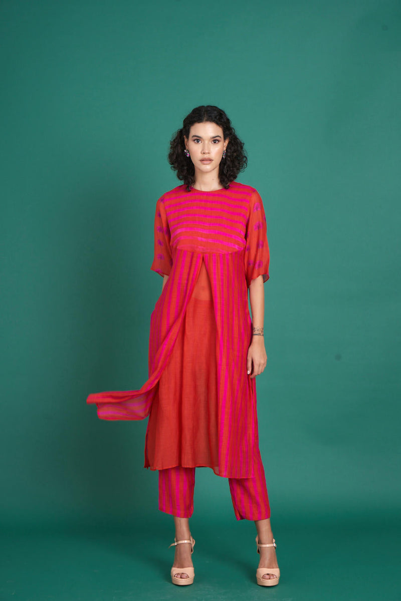 Abeer mul cotton silk kurta set silk by Priti Prashant in red color for women Worldwide