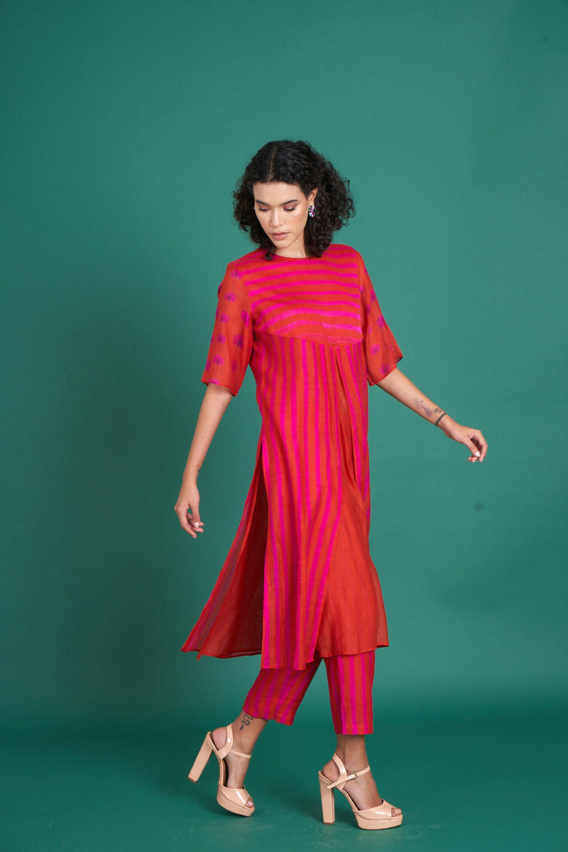 Abeer mul cotton silk kurta set silk by Priti Prashant in red color for women Worldwide