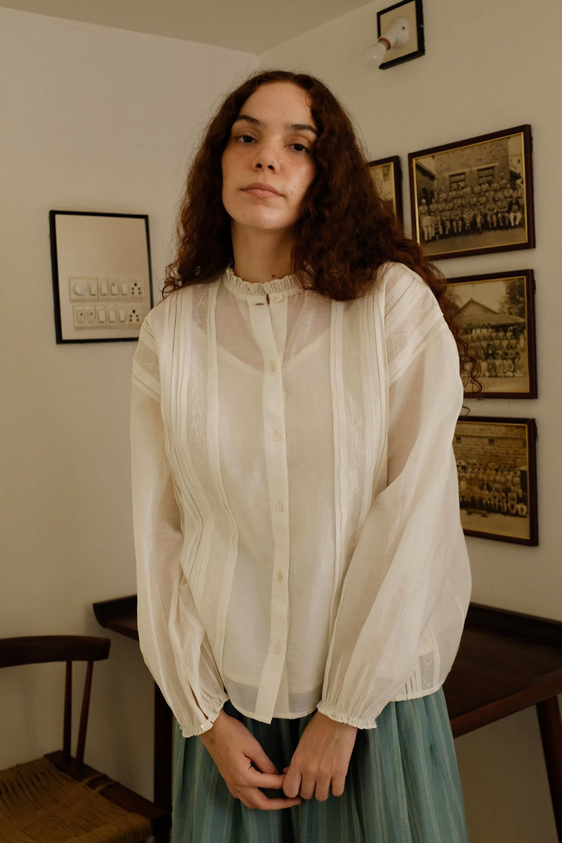 Sora Top cotton silk top/shirt by MASON AND MILL in off-white for women Worldwide