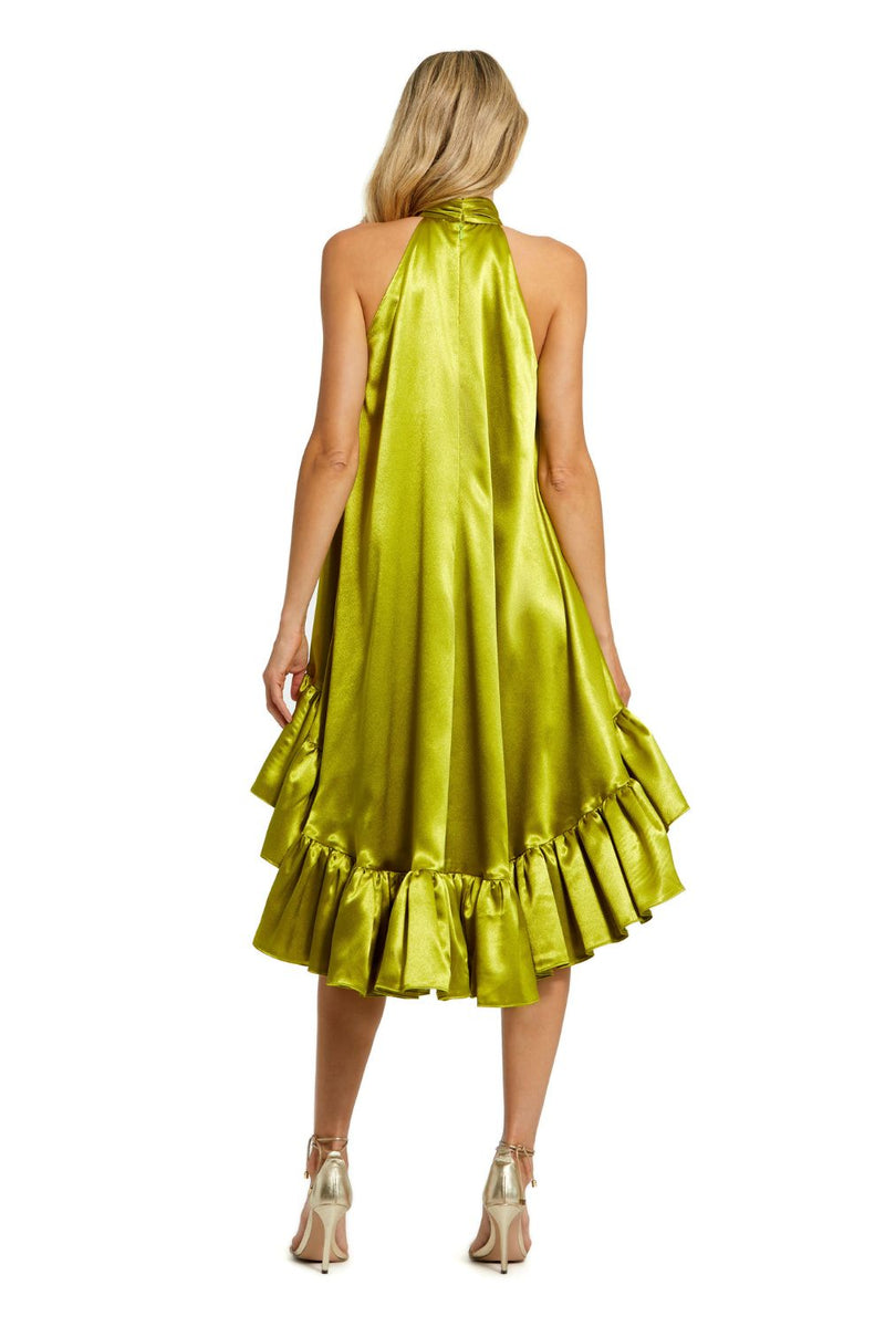 20711-Green High Neck Satin Mini Dress With Keyhole satin by Mac Duggal in green color for women Worldwide
