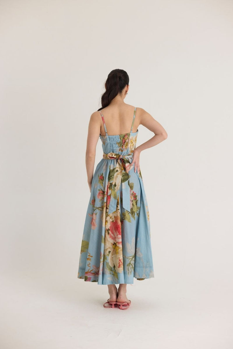 TAFFY COTTON FRILLS DRESS cotton by Yam in blue color for women Worldwide