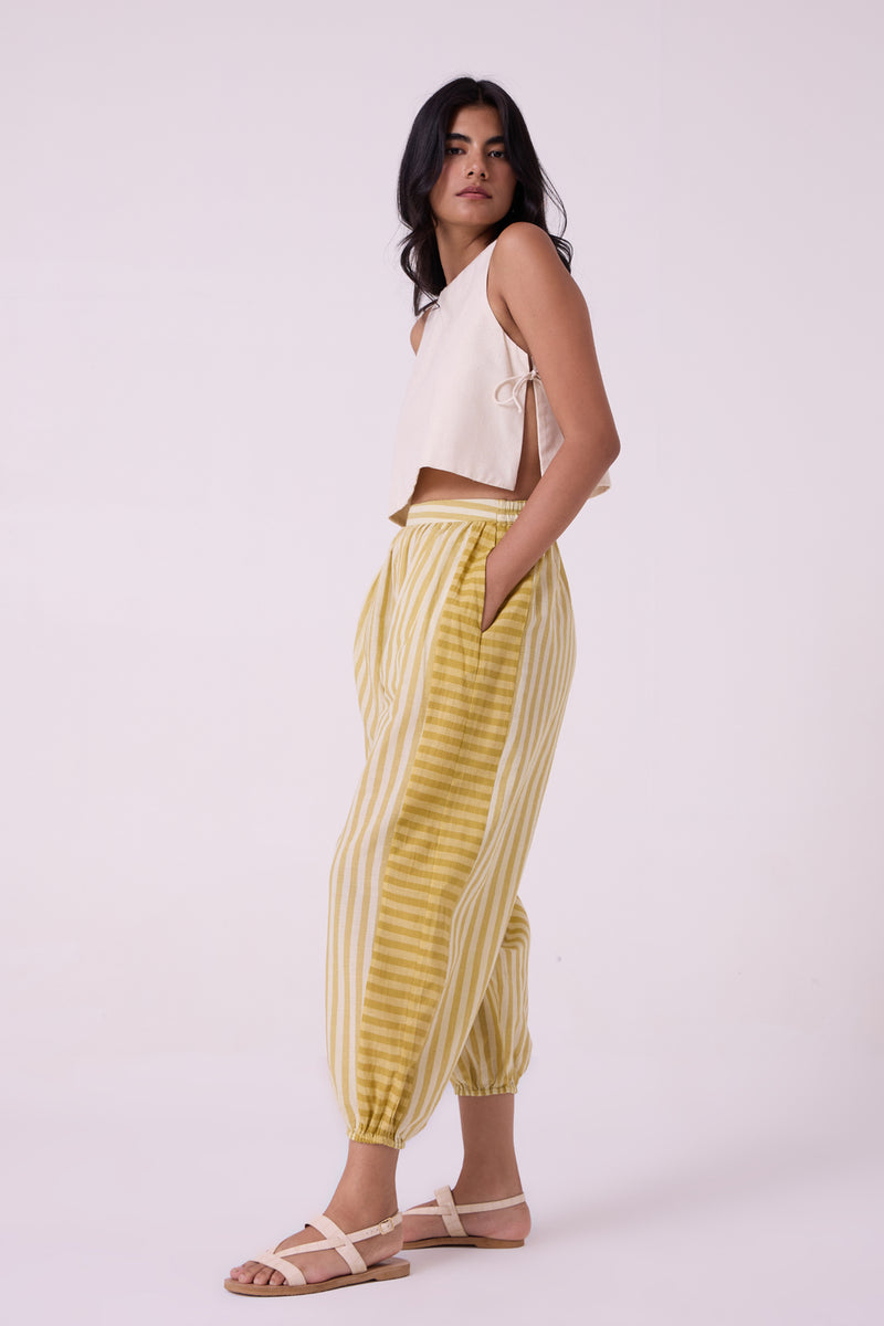 Akari Yellow Striped Handwoven Pants handwoven cotton pant/trouser by The Summer House in yellow for women Worldwide