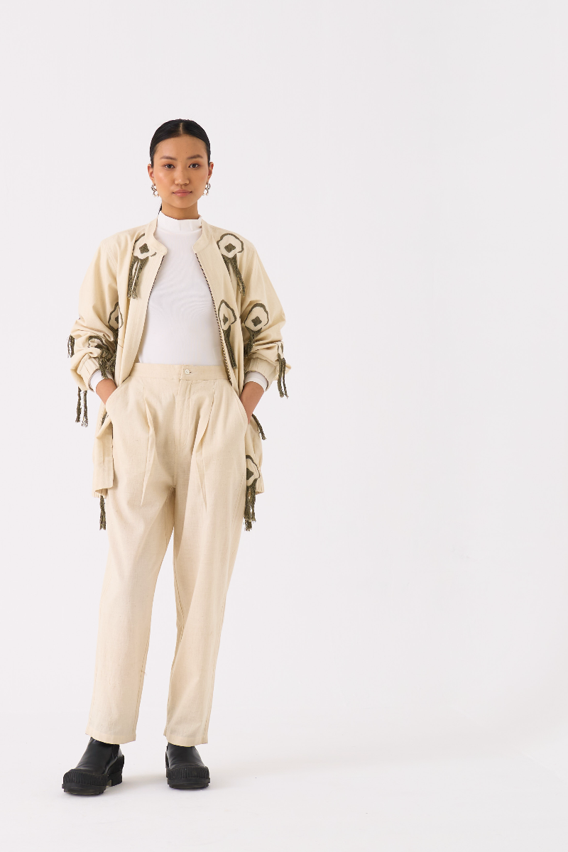 FRINGE BOMBER JACKET CO-ORD 
(SET OF 2)-IVORY by THREE in ivory color for women Worldwide