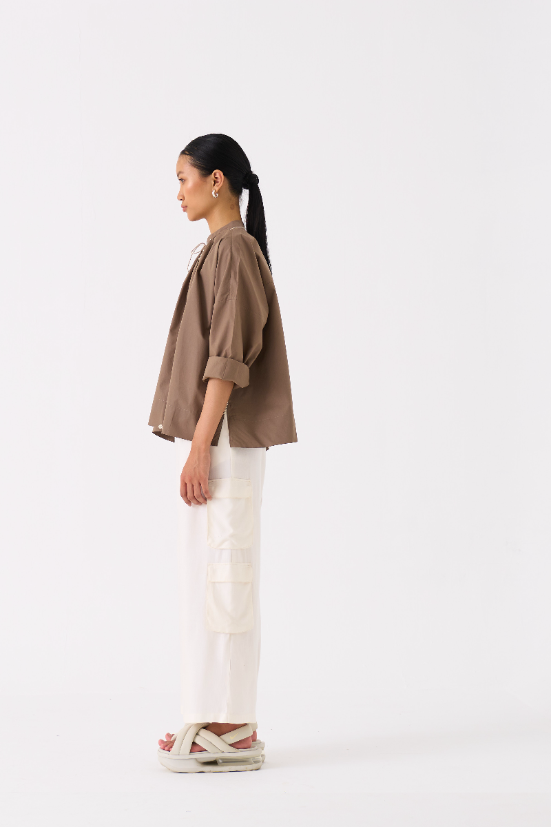 WAVE EMB. TOP CO-ORD 
(SET OF 2)-IVORY/ CEDAR chanderi by THREE for women Worldwide