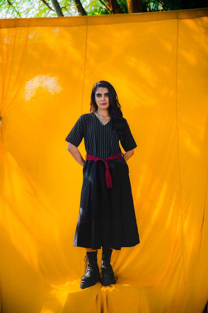 The Noir Belt Dress cotton dress by 145 East in black for women Worldwide
