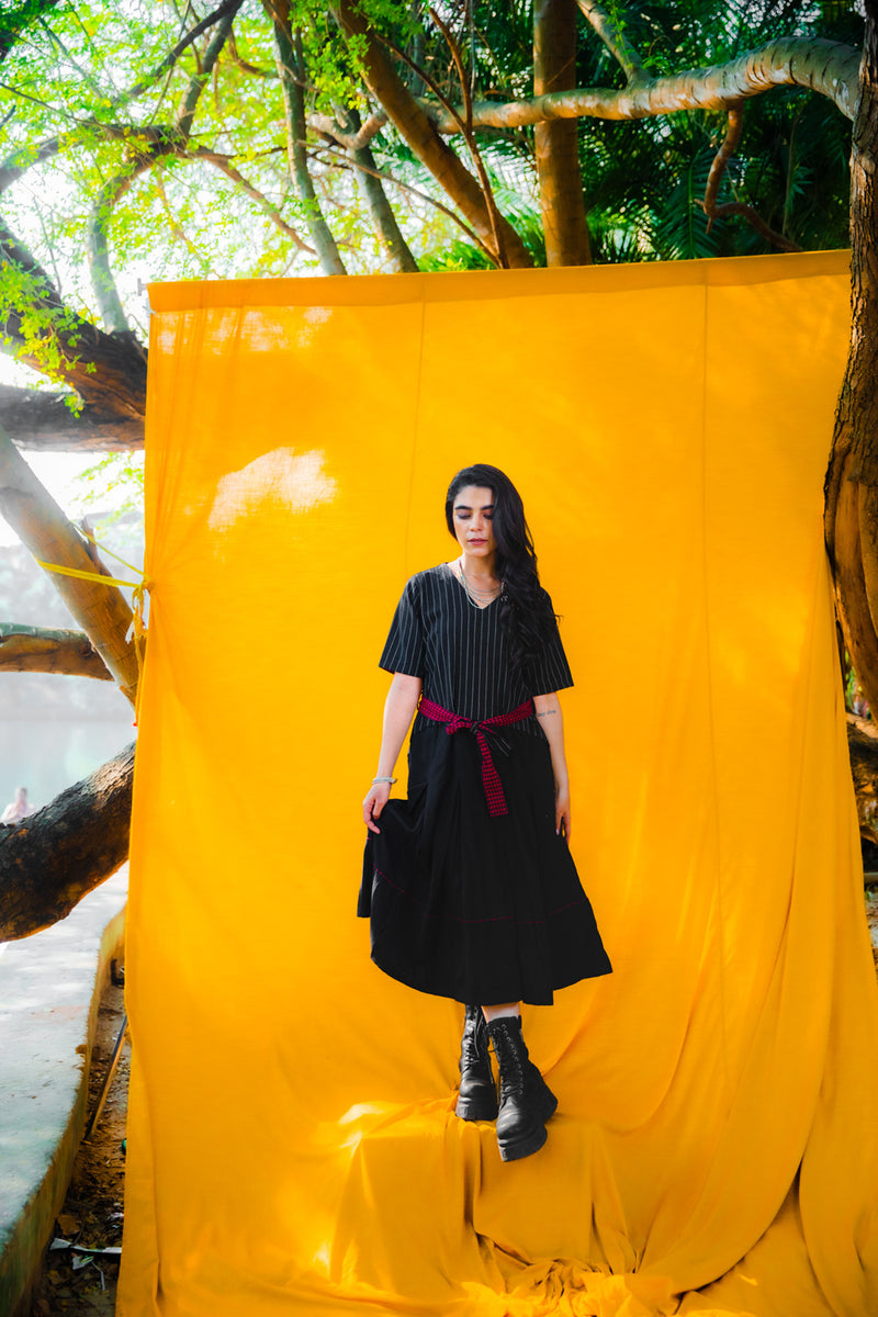 The Noir Belt Dress cotton dress by 145 East in black for women Worldwide
