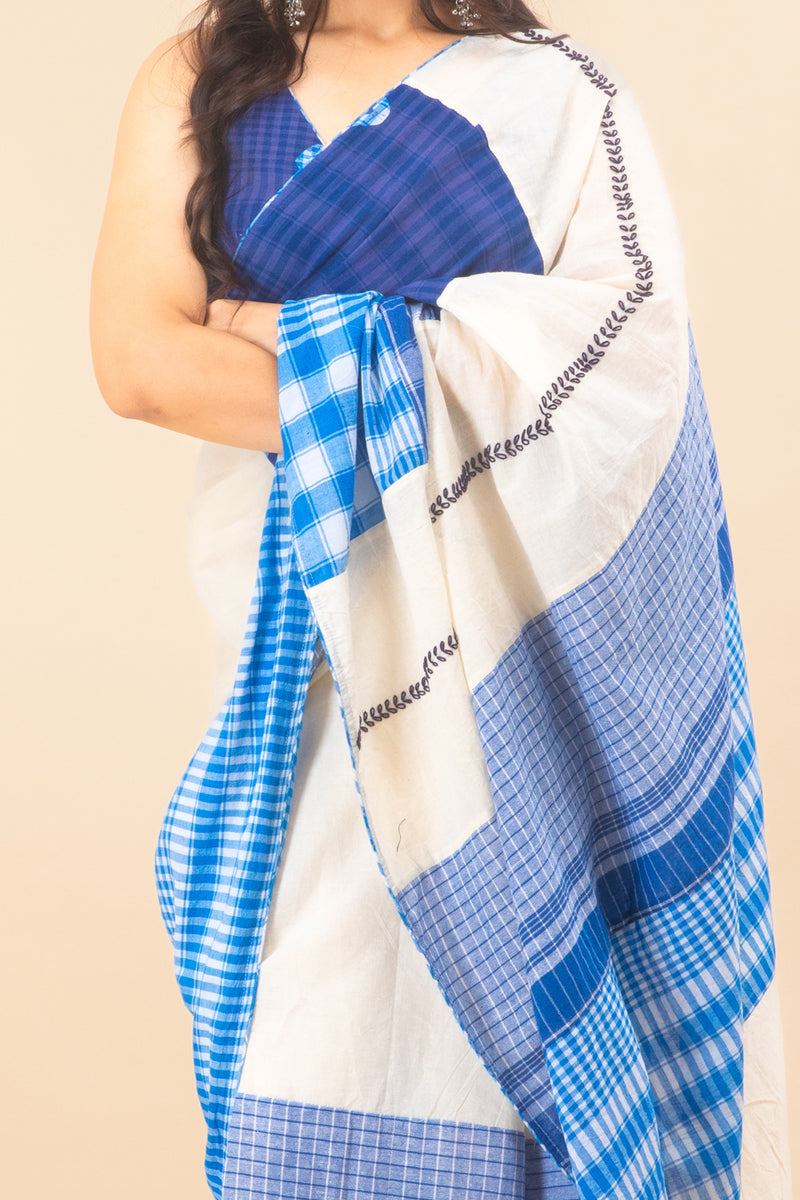 Indigo Grace Saree cotton,gamcha saree by 145 East in white, blue for women Worldwide