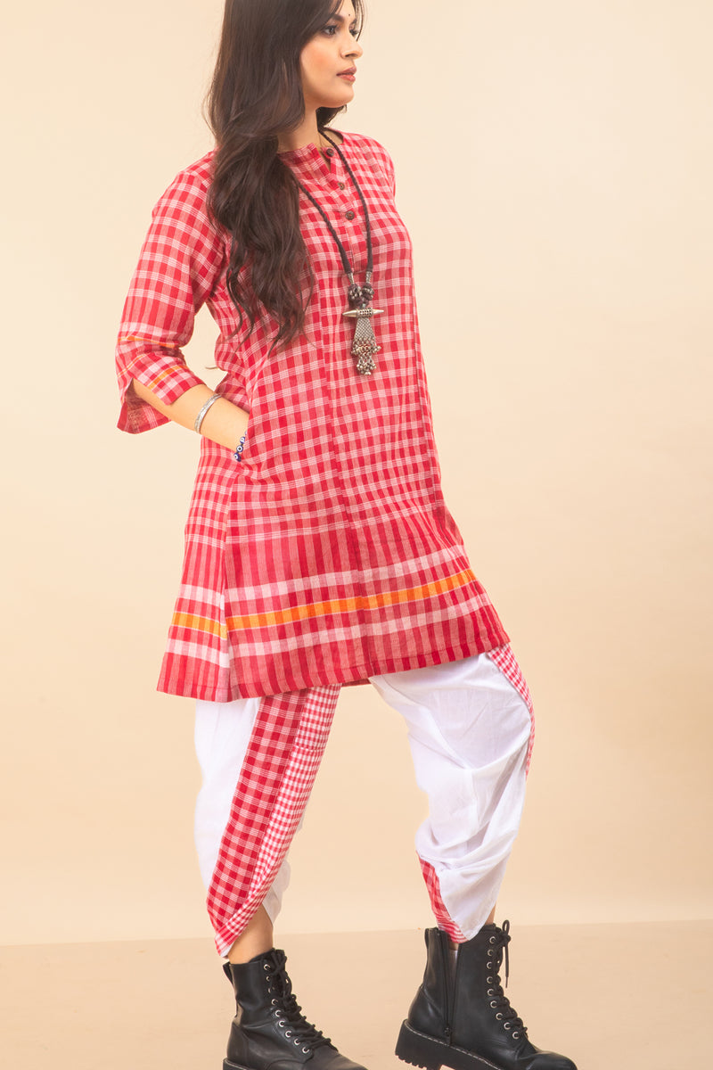 Nomadic Grace Set cotton,gamcha co-ord set by 145 East in red, white for women Worldwide