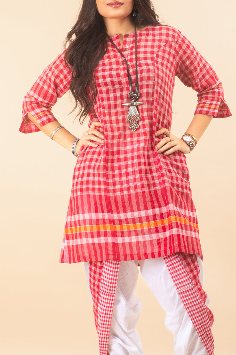 Nomadic Grace Set cotton,gamcha co-ord set by 145 East in red, white for women Worldwide