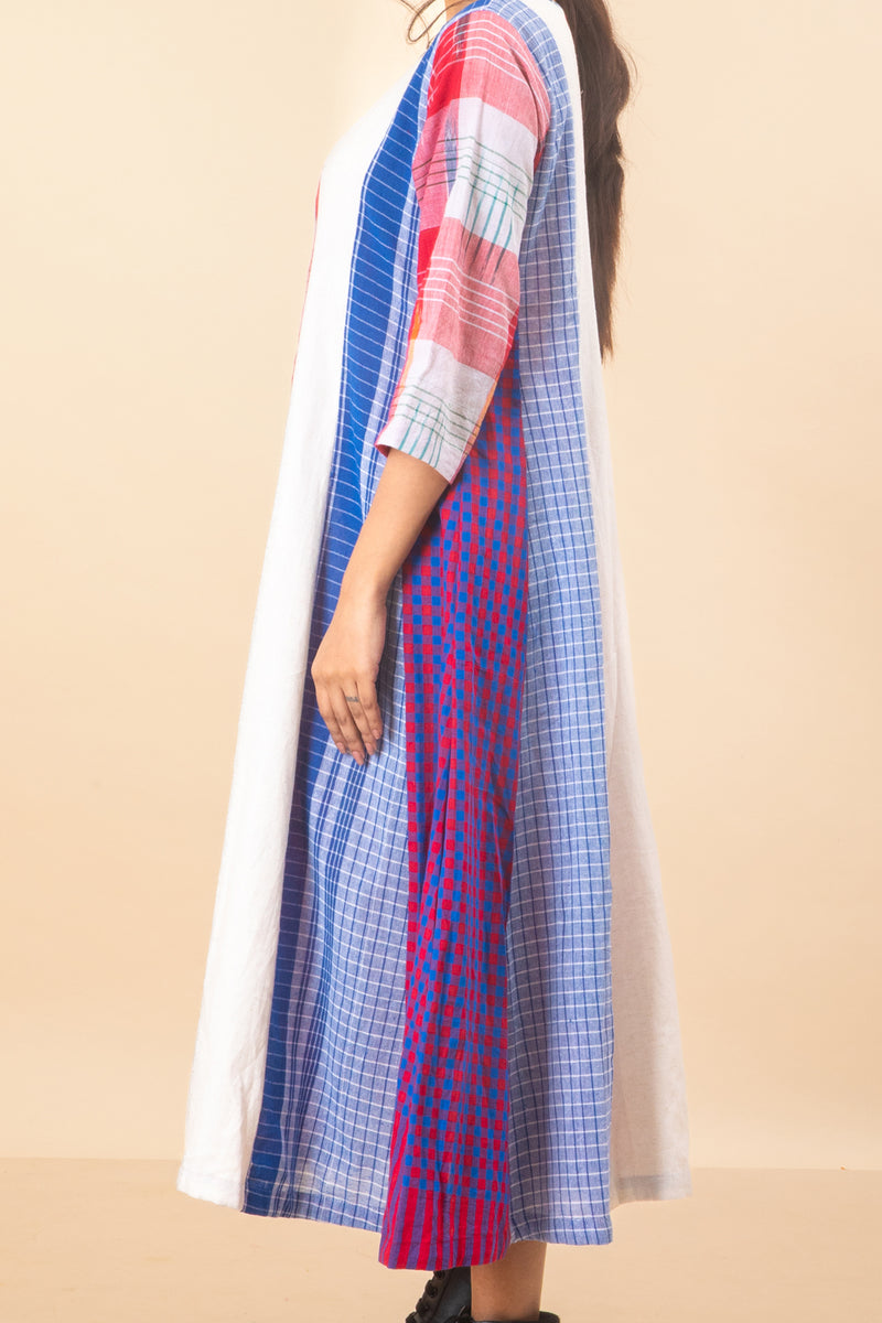 Miss Marvel 16 Panelled Dress cotton,gamcha dress by 145 East in red, blue for women Worldwide