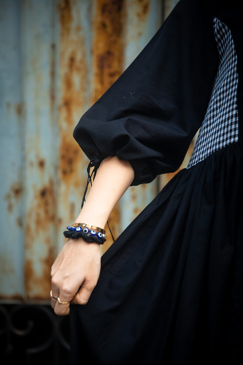 The Magpie Robin Dress cotton,gamcha dress by 145 East in black for women Worldwide