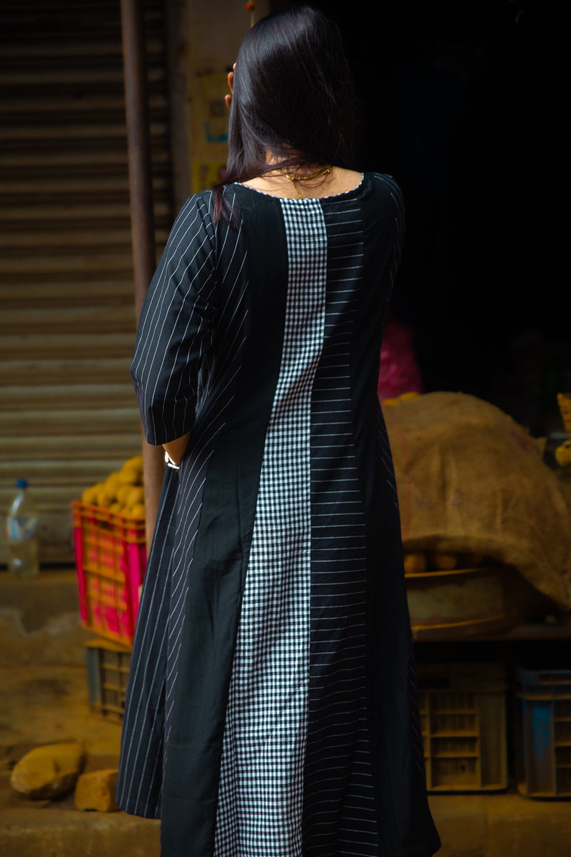 The Widowmaker- Striped Black Dress cotton,gamcha dress by 145 East in black for women Worldwide