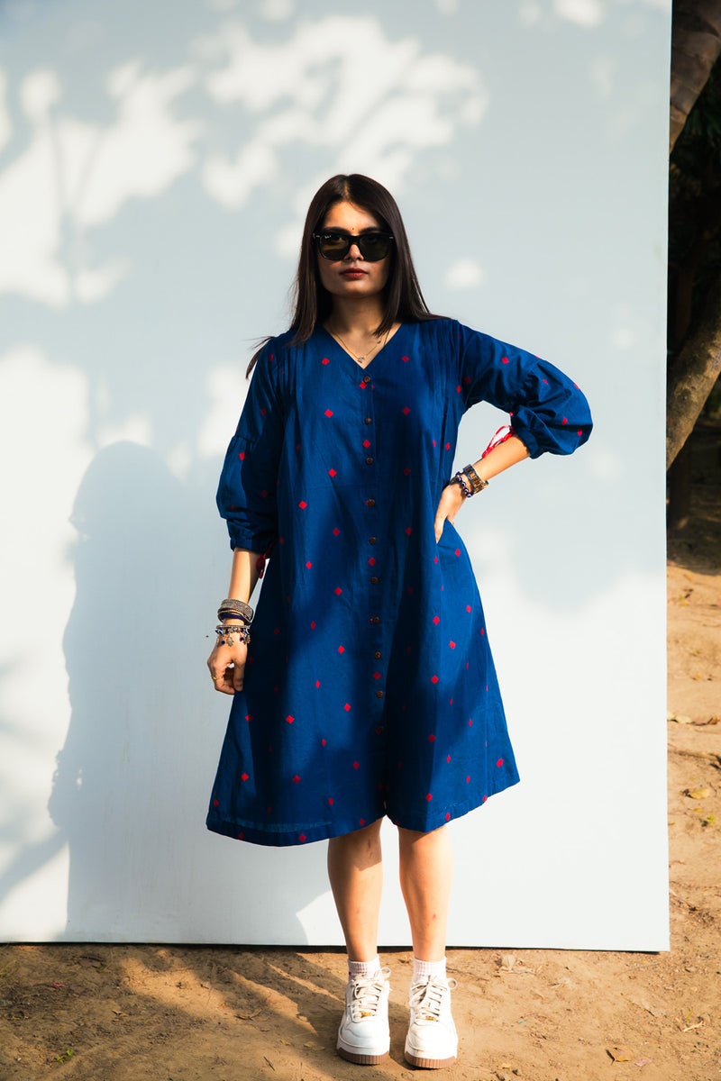 Midnight Blue Melody Dress cotton dress by 145 East in blue for women Worldwide
