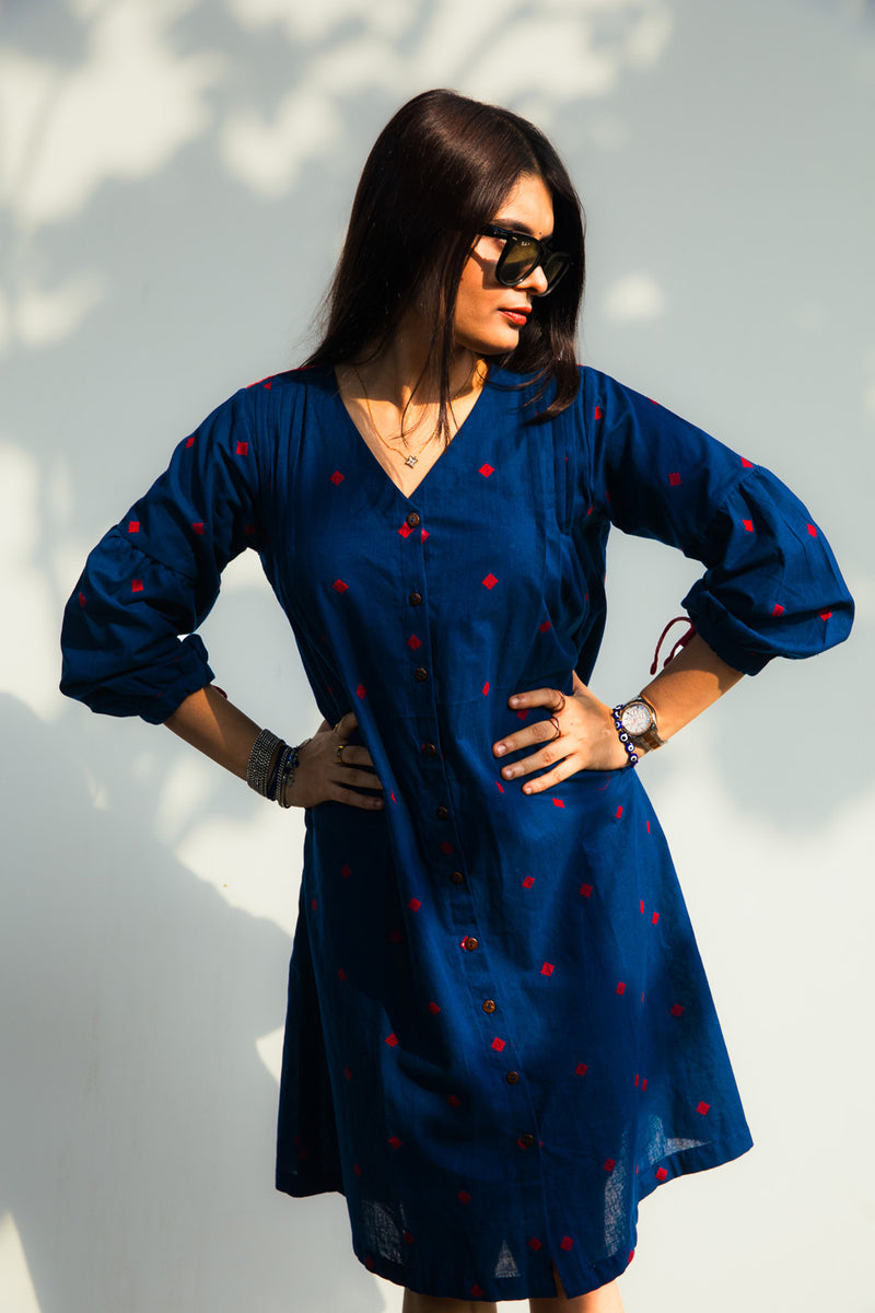 Midnight Blue Melody Dress cotton dress by 145 East in blue for women Worldwide