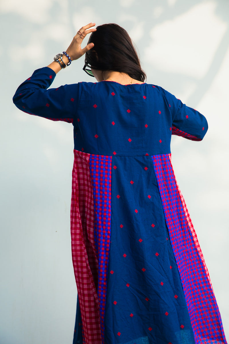 Cerulean Echo Dress cotton,gamcha dress by 145 East in blue, purple for women Worldwide