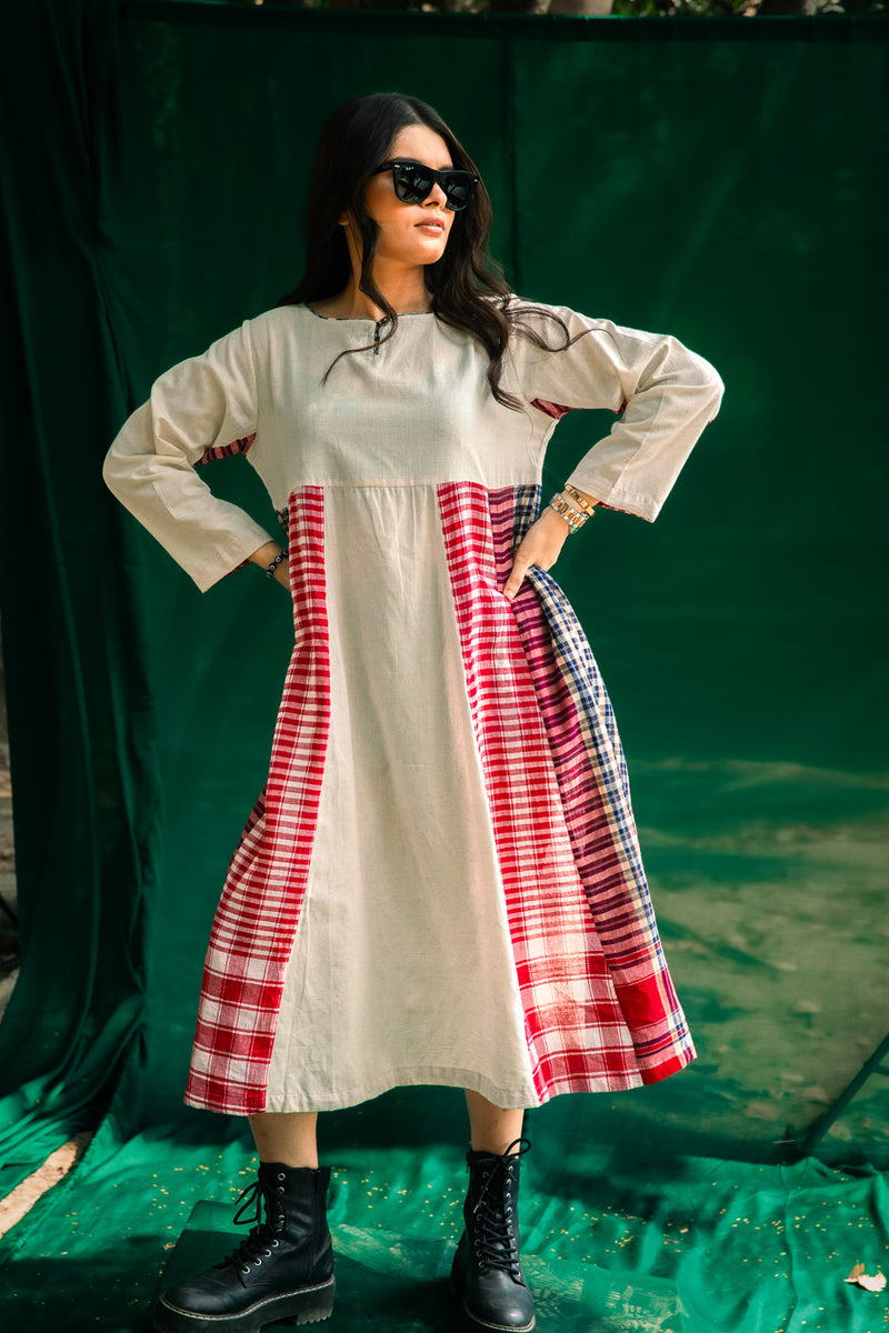 Side Panelled Dress + Palazzo Set (2 Piece Set) cotton,gamcha kurta/kurta set by 145 East in red, white for women Worldwide
